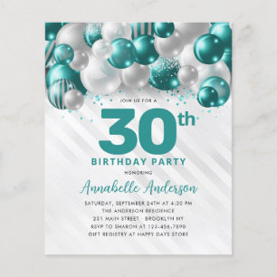 Budget Teal Green Silver Balloon Glitter Birthday