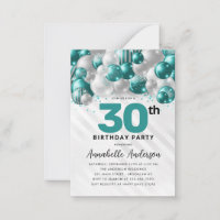 Budget Teal Green Silver Balloon Glitter Birthday