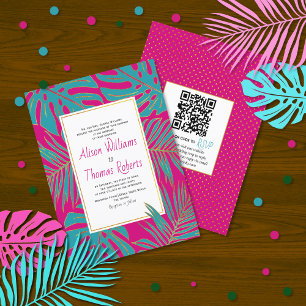 BUDGET teal magenta pink leaves wedding invitation