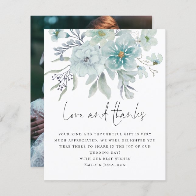 Budget Teal Mist Florals Photo Love Thanks Wedding (Front/Back)