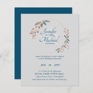 BUDGET Teal Orange Leaves Wedding Invitation