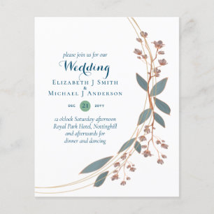 BUDGET Teal Orange Leaves Wedding Invitation