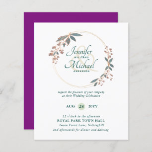 BUDGET Teal Orange Leaves Wedding Invitation