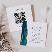 Budget Teal Rose Gold Agate Wedding QR Code RSVP