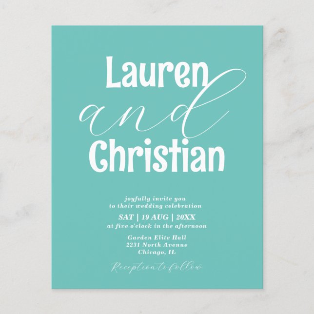 Budget Teal Scripture Wedding Invitation (Front)