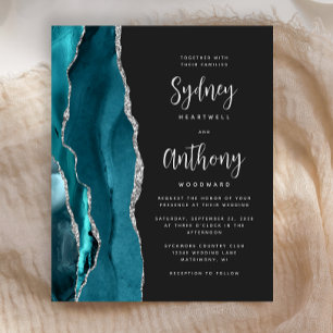 Budget Teal Silver Agate Dark Calligraphy Wedding