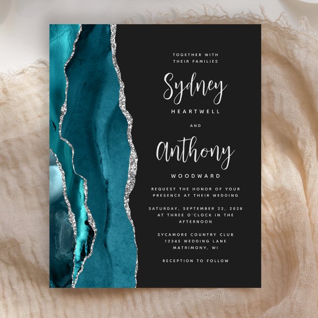 Budget Teal Silver Agate Dark Calligraphy Wedding (Creator Uploaded)