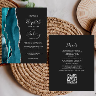Budget Teal Silver Agate Dark QR Code Wedding
