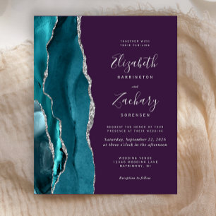 Budget Teal Silver Agate Purple Wedding Invitation
