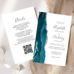 Budget Teal Silver Agate QR Code Wedding Invite