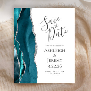Budget Teal Silver Agate Save the Date