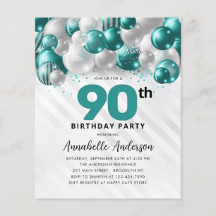 Budget Teal Silver Balloon Glitter 90th Birthday