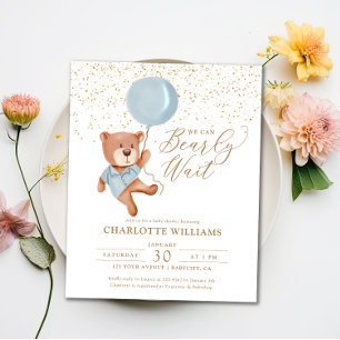 Budget Teddy Bear Boy Baby Shower Invitation