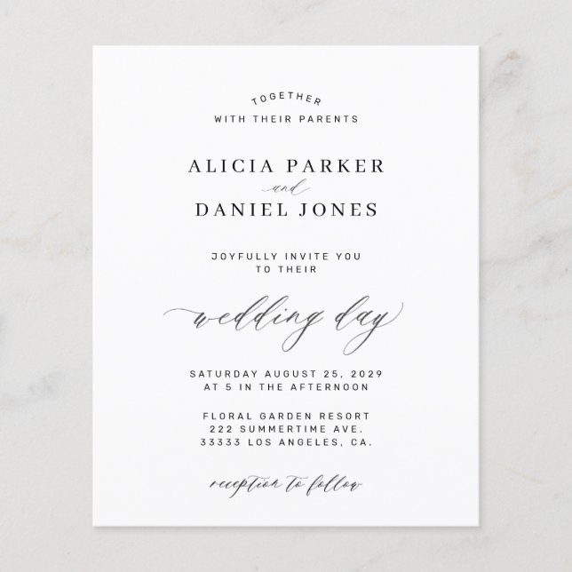 Budget template black and white wedding invitation (Front)