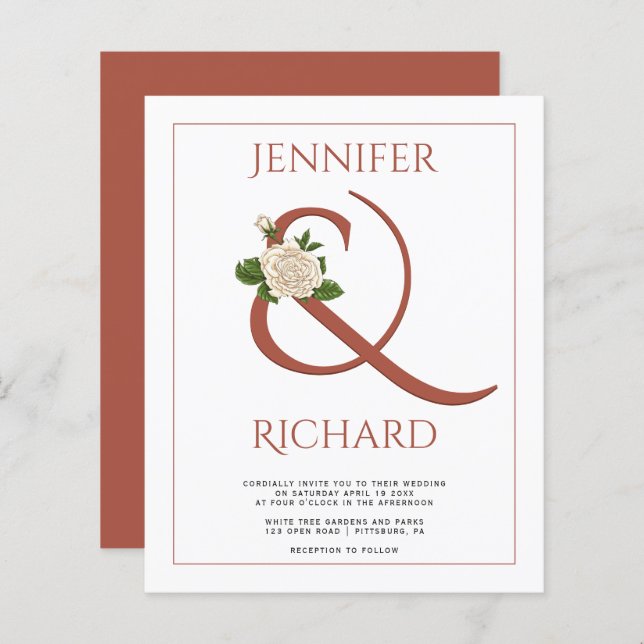 BUDGET terracotta ampersand wedding invitation (Front/Back)