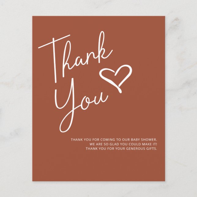 Budget Terracotta Baby Shower Thank You (Front)