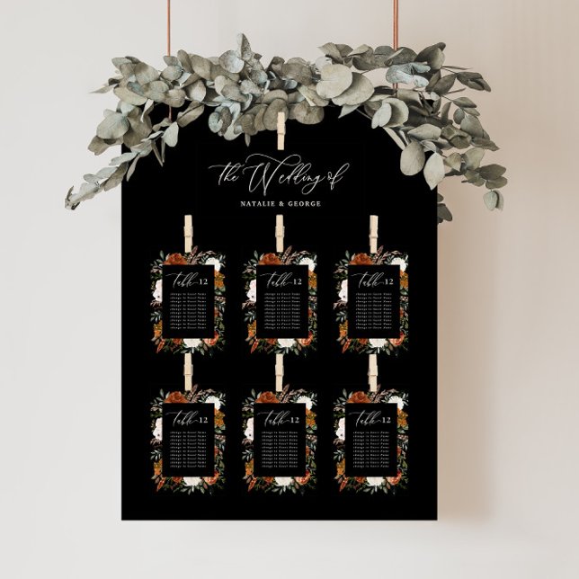 Budget terracotta black floral table seating plan (Creator Uploaded)