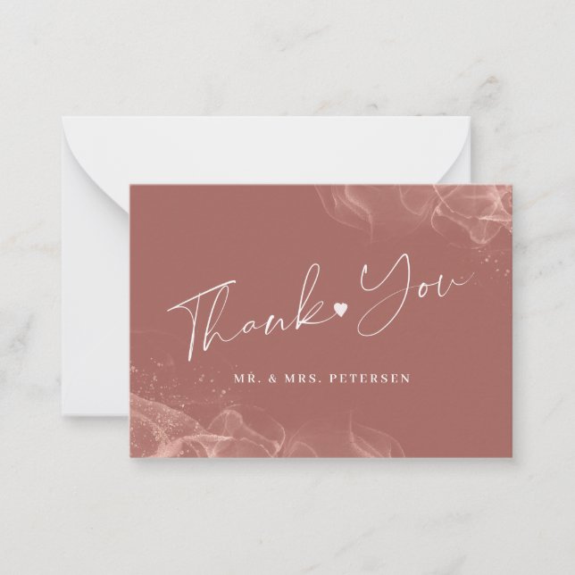 Budget terracotta blush wedding thank you script card (Front)