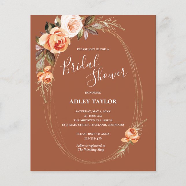 Budget Terracotta Boho Floral Bridal Shower Invite (Front)