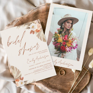 Budget Terracotta Boho Pampas Grass Bridal Shower Flyer