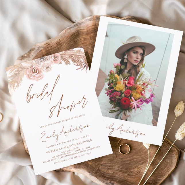 Budget Terracotta Boho Pampas Grass Bridal Shower Flyer (Creator Uploaded)