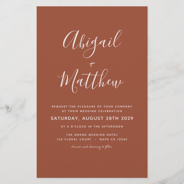 Budget Terracotta Boho Simple Wedding Invitation Flyer (Front)