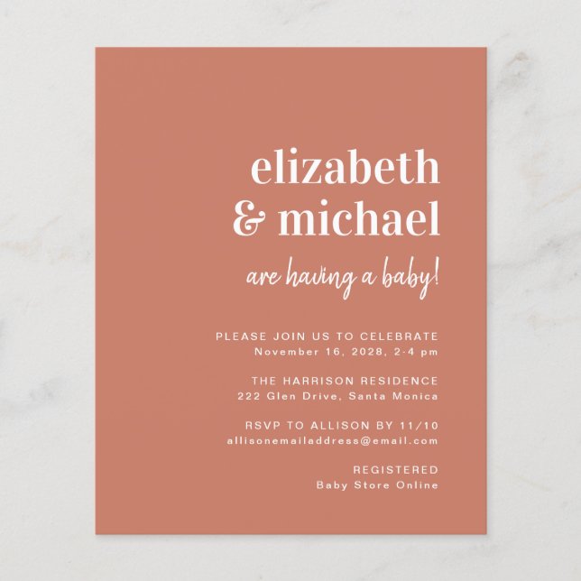 Budget Terracotta Couples Baby Shower Invitation (Front)