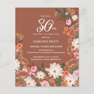 Budget Terracotta Floral 30th Birthday Invite