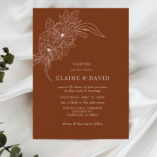 Budget Terracotta Floral Sketch Wedding Invitation
