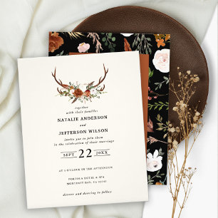 Budget terracotta floral stag wedding invitation flyer