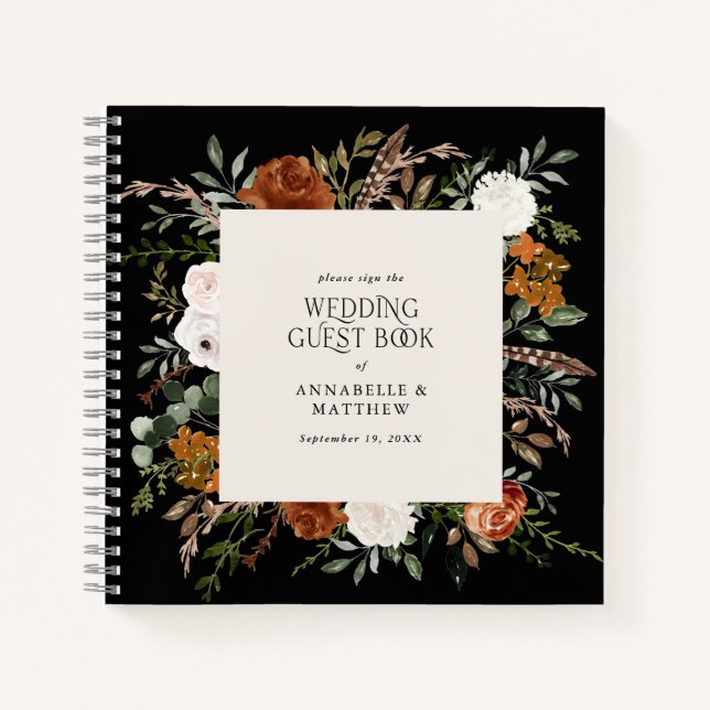 Budget Terracotta floral wedding guest book rustic (Front)