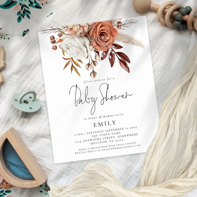Budget Terracotta Florals Baby Shower Invitation (Creator Uploaded)