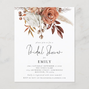Budget Terracotta Florals Bridal Shower Invite