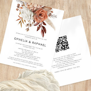 Budget Terracotta Florals QR Code Bohemian Wedding