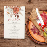 Budget Terracotta Florals Rustic Wedding Menu<br><div class="desc">Budget Terracotta Florals Rustic Wedding Menu. A great value size 5.5” x 8.5” in a range of paper choices. An informal set typography for the main heading Menu complementing the rest of the text which you can easily personalise,  with beautiful autumn colored flowers and pampas grasses at the top.</div>