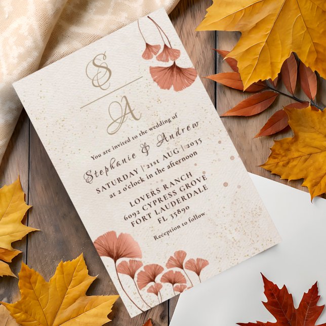 Budget Terracotta Ginkgo Leaf Wedding Invitation (Creator Uploaded)