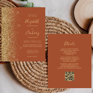 Budget Terracotta Gold Glitter QR Code Wedding