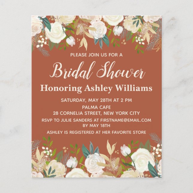 Budget Terracotta Greenery Bridal Shower Invite (Front)