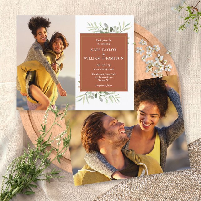 Budget Terracotta Greenery Photos Wedding Invite (Creator Uploaded)
