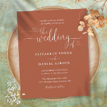 Budget Terracotta Hearts Script Wedding Invite<br><div class="desc">This elegant budget wedding invitation can be personalised with your celebration details set in chic typography on a terracotta background. Designed by Thisisnotme©</div>