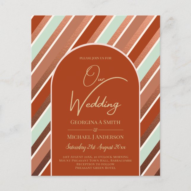 BUDGET Terracotta Mint Green Wedding INVITE Flyer (Front)