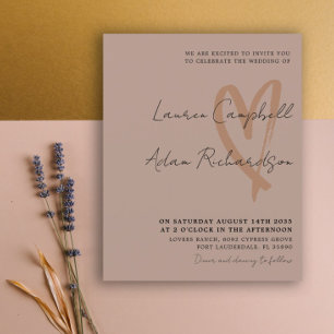 Budget Terracotta Modern Heart Wedding Invitation
