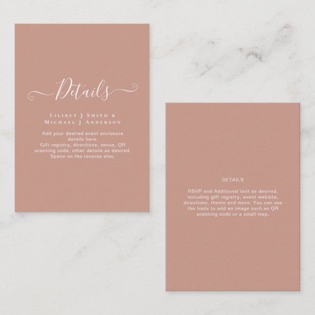 BUDGET Terracotta Monochrome Wedding  Enclosure Card (Front/Back)