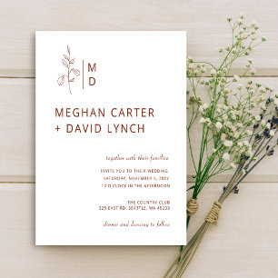 Budget Terracotta Monogram Wedding invitation