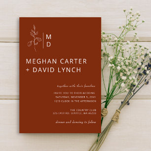 Budget Terracotta Monogram Wedding Invitation