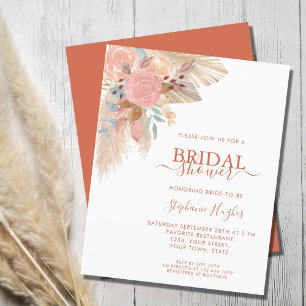 Budget Terracotta Pampas Bridal Shower Invitation