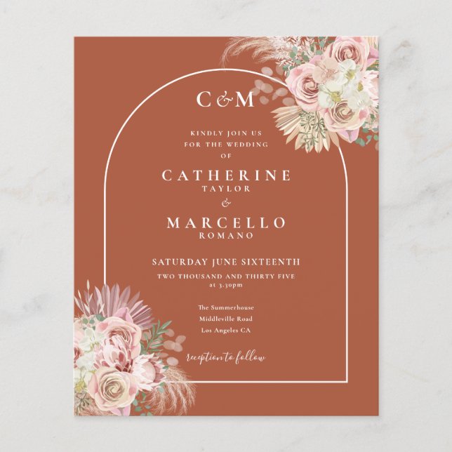Budget Terracotta Pampas Grass Monogram Wedding  (Front)