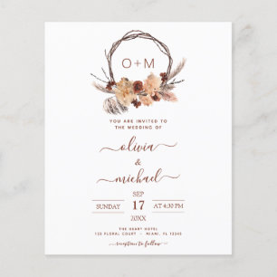 Budget Terracotta Pampas Grass Monogram Wedding Flyer