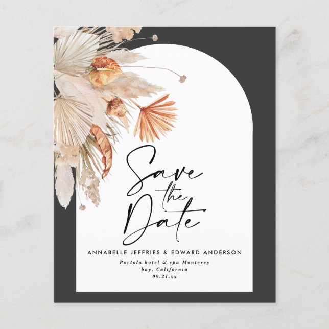 budget terracotta pampas grass save the date flyer (Front)