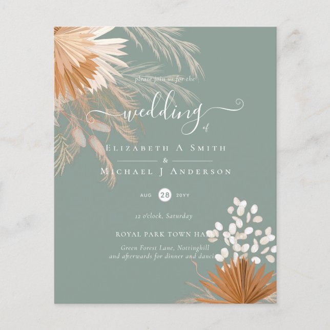 BUDGET  Terracotta Pampas Grass Tropical Wedding Flyer (Front)